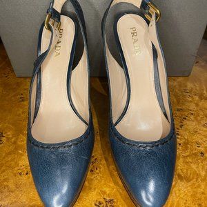 Prada closed toe blue platform slingback